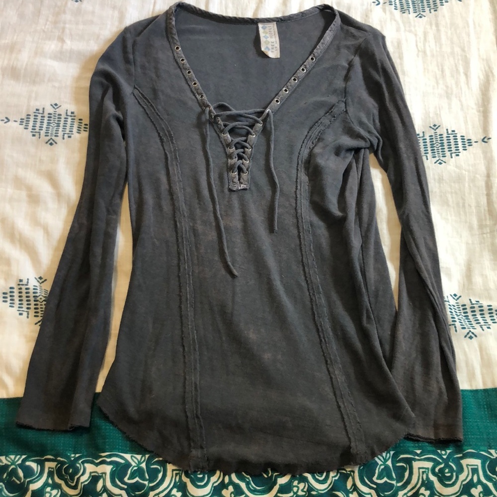 Free People lace up gray long sleeve
